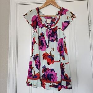 Anthropologie E by Eloise Floral Flutter Sleeve Floral Top Small